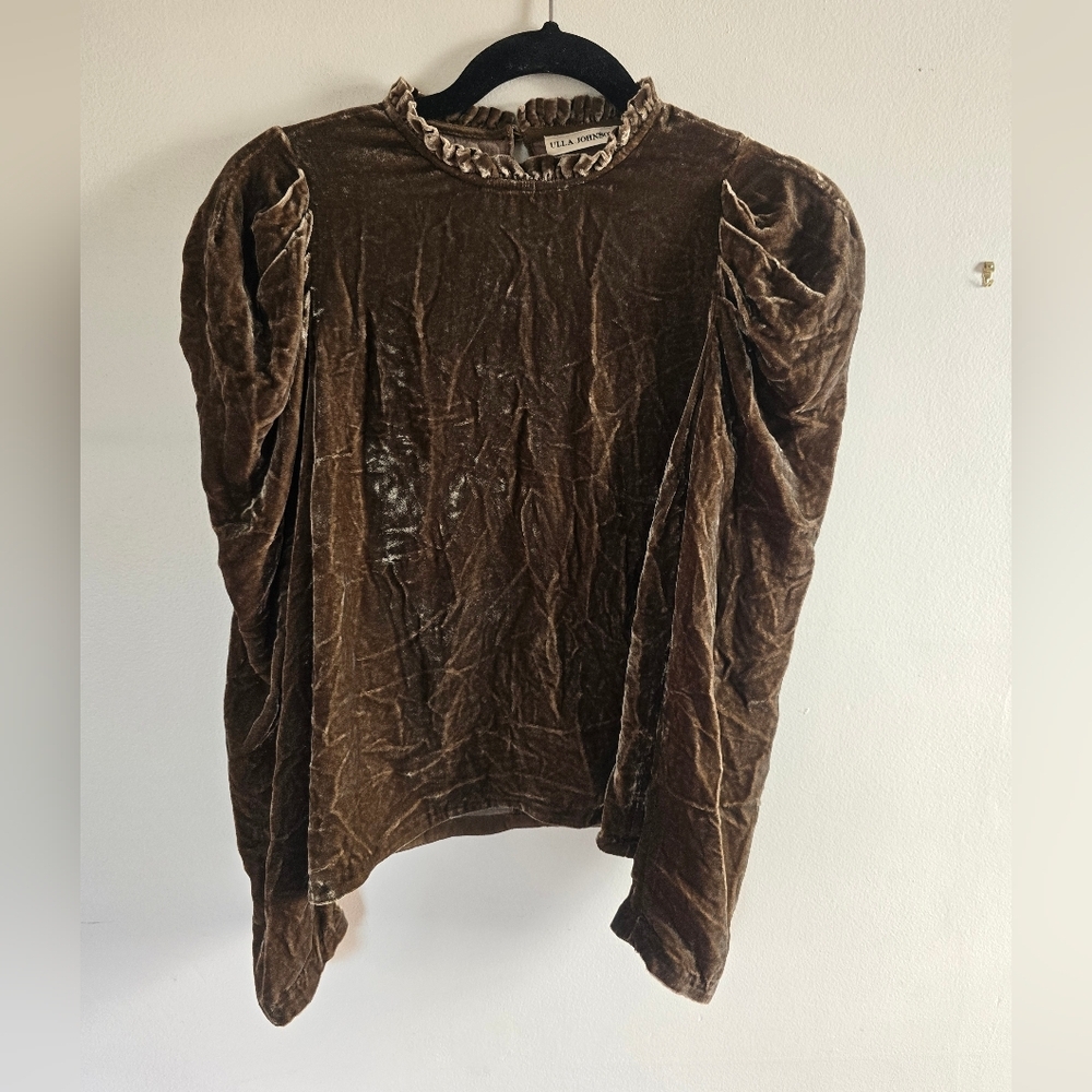 Ulla Johnson Puff Sleeve Blouse Brown Velvet - Picture 2 of 9